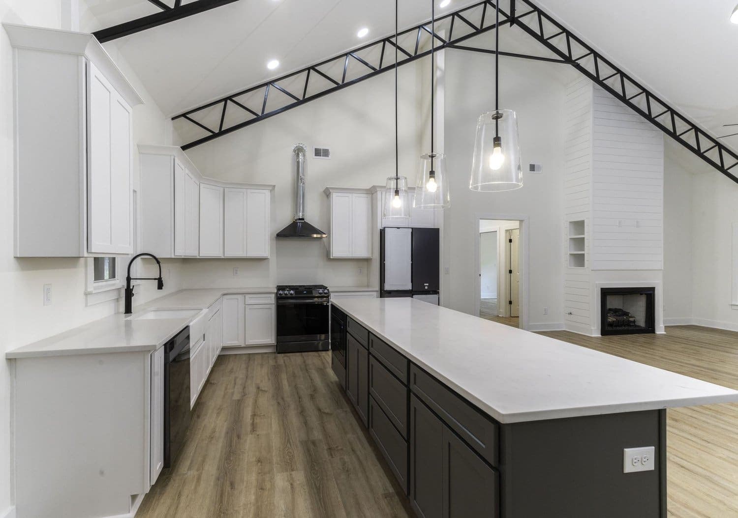 Warm custom barndominium kitchen